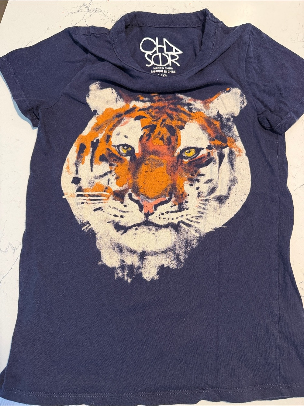 Chaser Navy Short-Sleeve Tee with Orange and White Tiger Graphic
